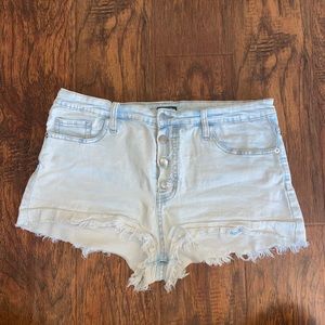 High waisted button up Jean short light wash
